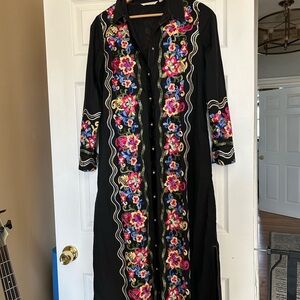 Soft Surroundings Black Dress with Floral Embroidery Western Velvet Accents